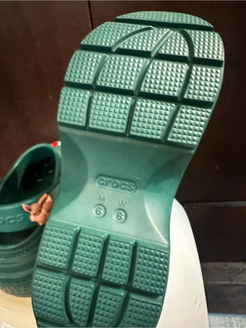 CROCS Platform Clog in Dark Green with Charms